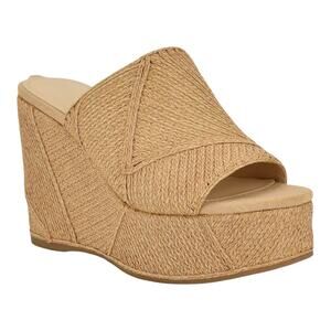 GUESS Women's Evenz Woven Slip On Platform Wedge Sandals Natural Size 7 1/2